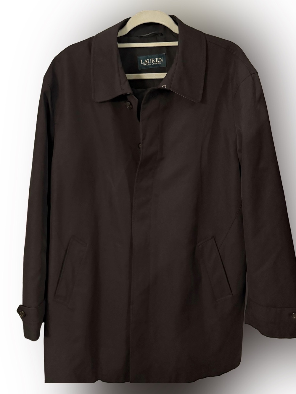 Ralph Lauren Men’s Trench Coat Black Hidden Button Placket Sz 42R NWOT